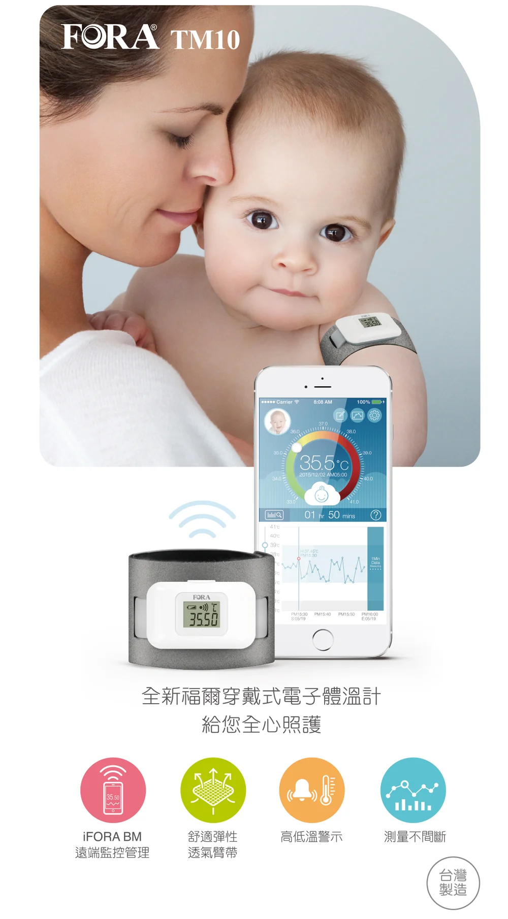 福爾穿戴式電子體溫計 FORA TM10 產品說明與規格